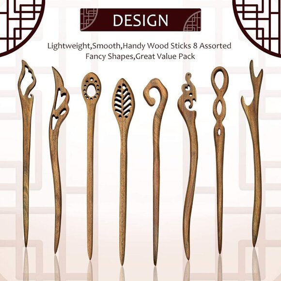 8 Pcs Wooden Hair Sticks for Bun Making Vintage Chinese Style Accessories main image 5